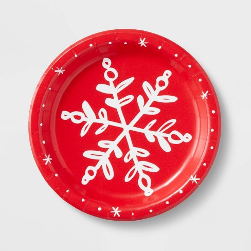 PACK OF 20- 5/8 RED AND WHITE RESIN SNOWFLAKE BUTTONS