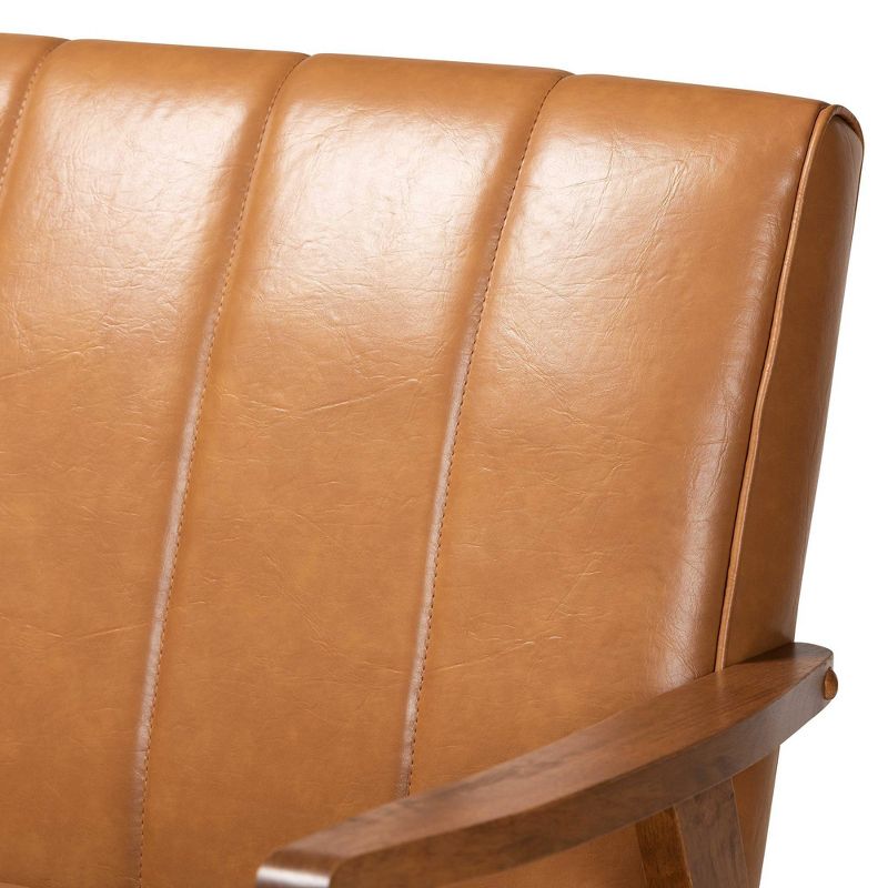 Nikko Mid-Century Faux Leather Upholstered Wood Sofa Walnut/Brown - Baxton Studio, 6 of 10