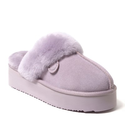 Fireside by Dearfoams Women's Melton Genuine Shearling Platform Scuff Slipper
