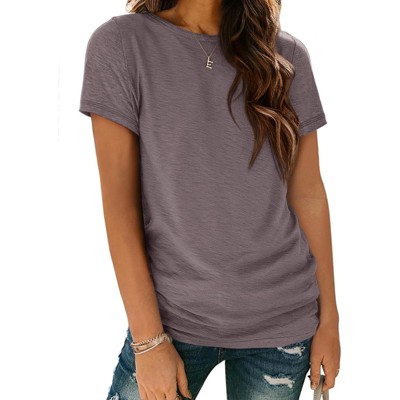Womens Solid T Shirt Summer Tops Basic Casual Blouses Short Sleeve Tunic Beach Vacation Clothes