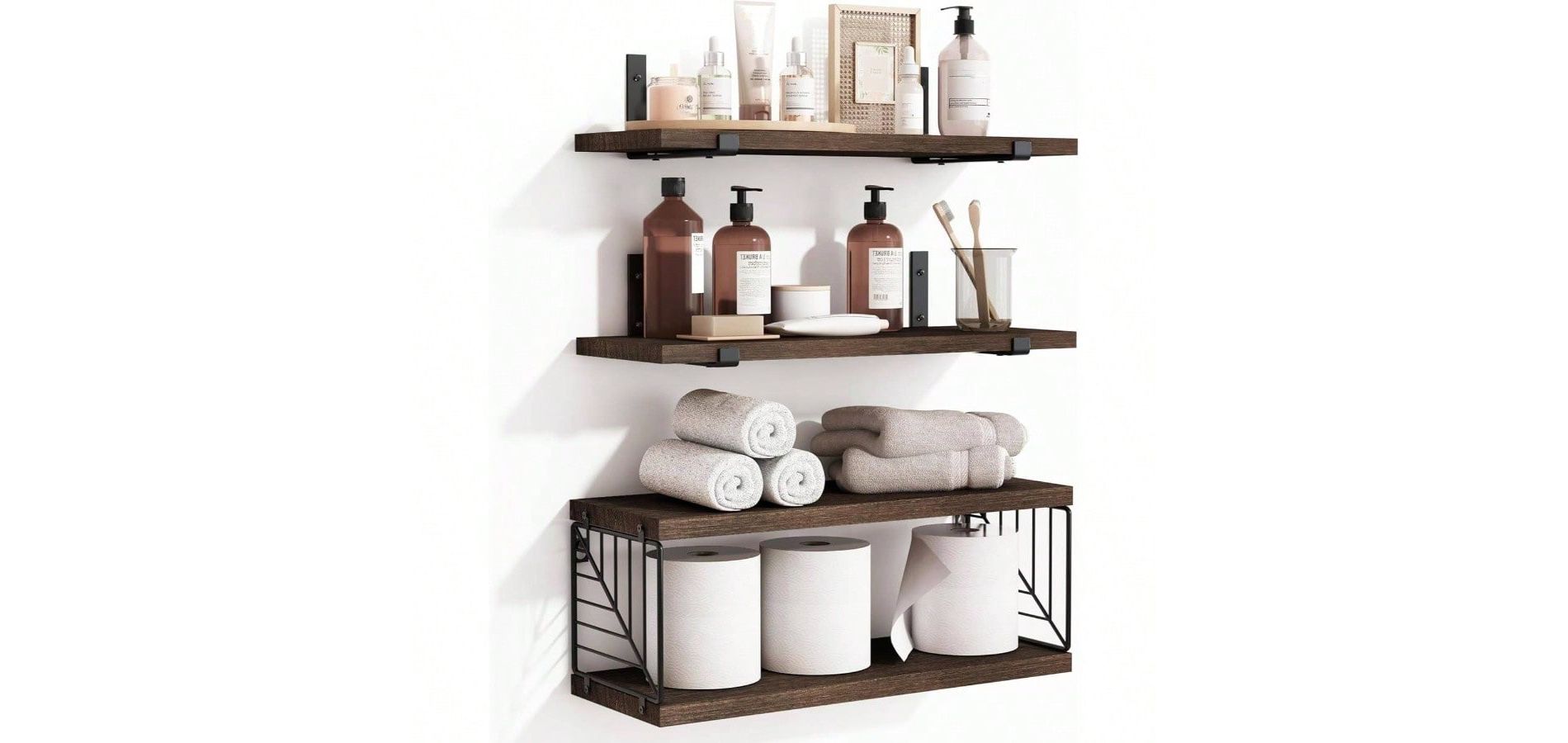 3+1 Tier Bathroom Floating Shelves Over Toilet 15.8in Farmhouse Rustic Wood Shelves Wall Decor for Bathroom Living Room
