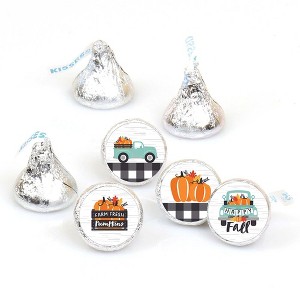 Big Dot of Happiness Happy Fall Truck - Harvest Pumpkin Party Round Candy Sticker Favors - Labels Fits Chocolate Candy (1 sheet of 108) - 1 of 4