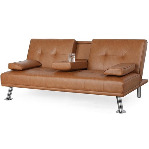 Yaheetech Convertible Faux Leather Sofa Bed Futon With Armrest-espresso