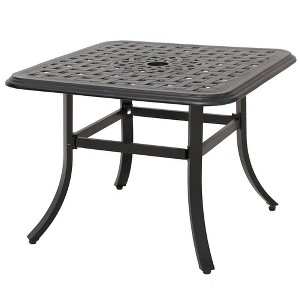 Cast Aluminum Square Patio Side Table with Umbrella Hole - Antique Brown - Crestlive Products: Outdoor Dining, Adjustable Height, Rust-Resistant - 1 of 4