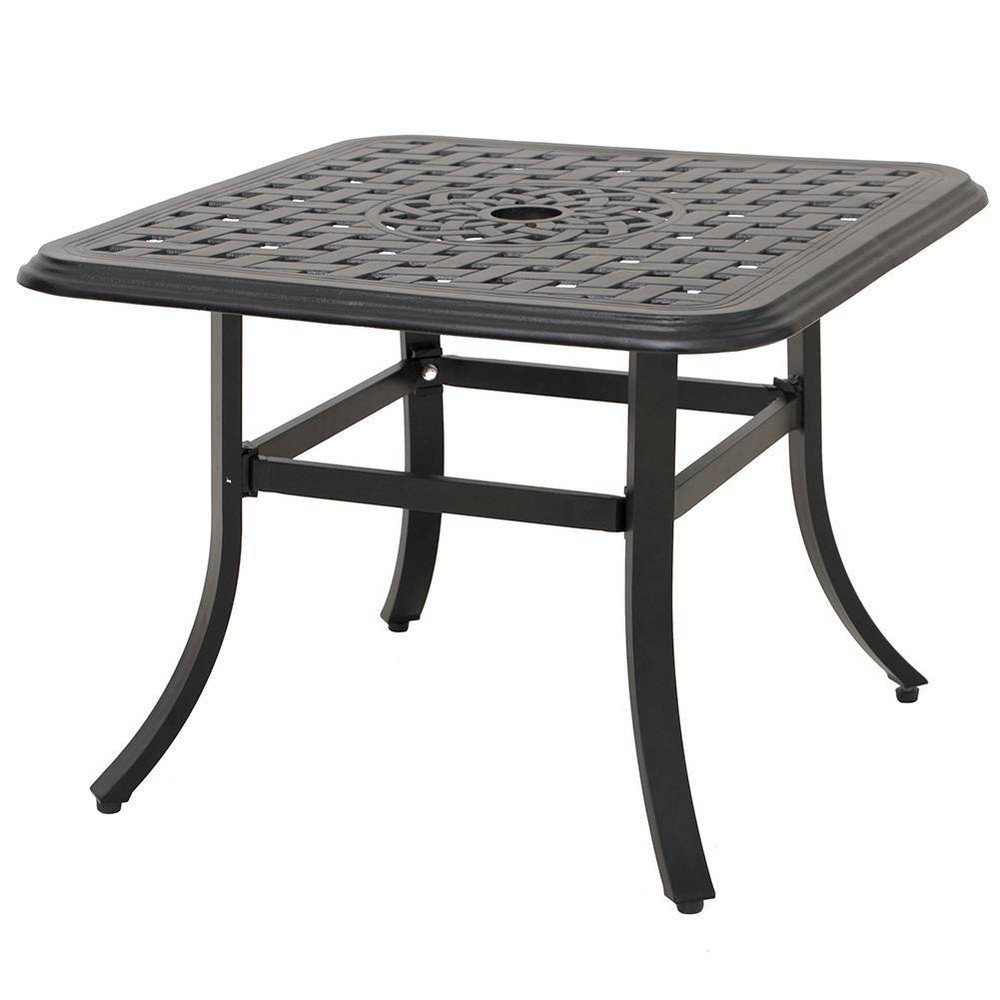 Photos - Garden Furniture Cast Aluminum Square Patio Side Table with Umbrella Hole - Antique Brown 