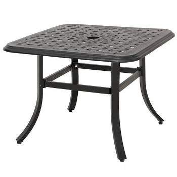 Cast Aluminum Square Patio Side Table with Umbrella Hole - Antique Brown - Crestlive Products