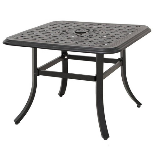 Cast Aluminum Square Patio Side Table, White Plastic Patio Table With Umbrella Hole