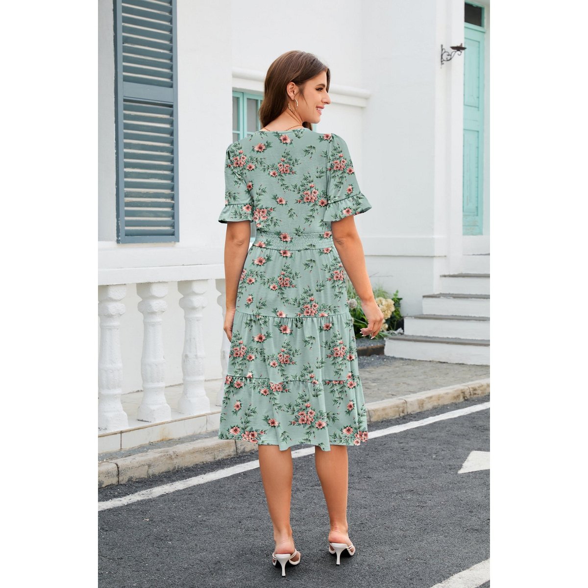 Женские платья Zeagoo Women's Summer Dress Floral Midi Casual Short Sleeve Flowy Beach Dress with Pockets Pink Floral L — фото 2