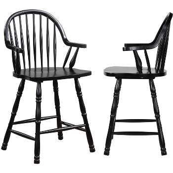 Besthom Black Cherry Selections 41 in. Antique Black with Cherry Rub High Curved Back Wood Frame 24 in. Bar Stool (Set of 2)