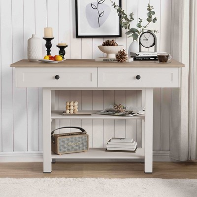 Bella Depot 51.7" Console Table with 2 Wooden Drawers and Shelf,Metal Legs