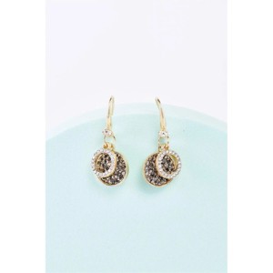 Slickblue Gold Drop Earrings, Black & White Rhinestone Round Ring Design, Trendy Jewelry, 1.5" - 1 of 3