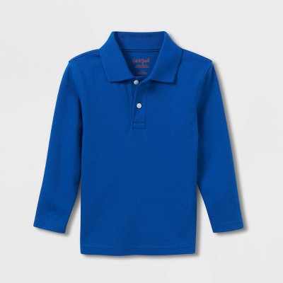 Toddler Boys' Long Sleeve Interlock Uniform Polo Shirt - Cat & Jack™ Blue