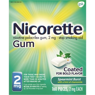 Nicorette 2mg Stop Smoking Aid Nicotine Gum - Spearmint Burst - 160ct