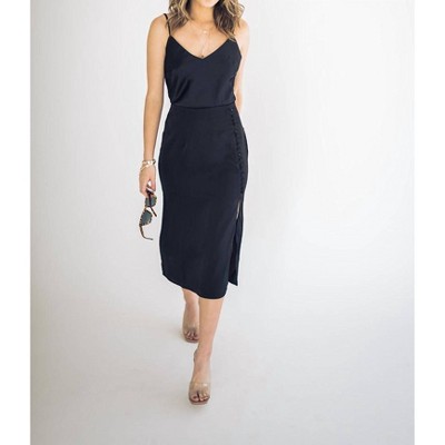 Women's Aniyah Satin Button Detail Midi Skirt - falcon park