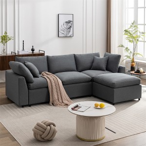 Convertible Sectional Sofa, 4 Seat L-Shaped Couch With Reversible Chaise, Sloped Armrest, Modern Upholstered Sofa For Living Room Apartment - 1 of 4