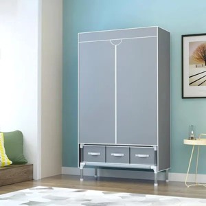 Portable Clothes Closet Rolling Door Wardrobe with Hanging Rack Non-Woven Storage Organizer w/ 3 Drawer Boxes No-Tool Assembly, 67in*35.4in*17.7in - 1 of 4