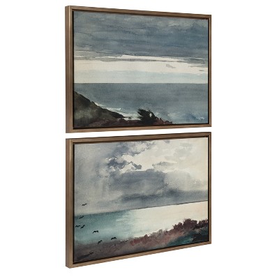 Winslow Homer Coastal Evening and Storm Canvas Art Set, 18x24, Gold Frame