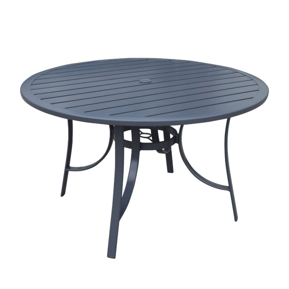 Santa Fe 48" Round Aluminum Dining Table with Slat Top - Silver - Courtyard Casual