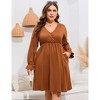 BLUEMING Plus Size Women Dress Faux Wrap V Neck Dress with Ruffle Cuff Bishop Sleeve Fall Midi Dress - 3 of 4