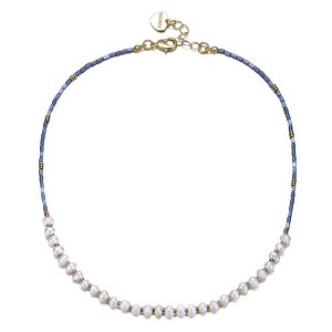 Guili 14k Yellow Gold Plated Light Blue Mineral Beads Bracelet with Freshwater Pearls for Kids - 1 of 2