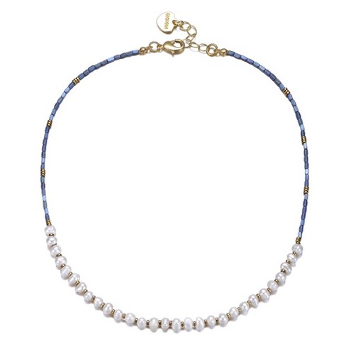 Guili 14k Yellow Gold Plated Light Blue Mineral Beads Bracelet with Freshwater Pearls for Kids - image 1 of 2