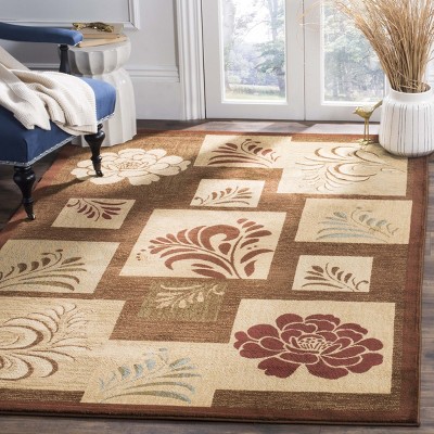 Elegant Traditional 79" Brown Synthetic Rectangular Rug