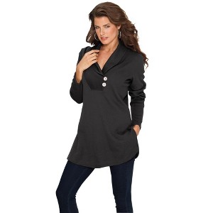 Roaman's Women's Plus Size Thermal Shawl Collar Tunic - 1 of 4