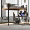 Full Size Metal Loft Bed with LED Light, Built-in Desk, Storage Shelf, Ladder and Guardrails, Industrial Space-Saving Design - 3 of 4