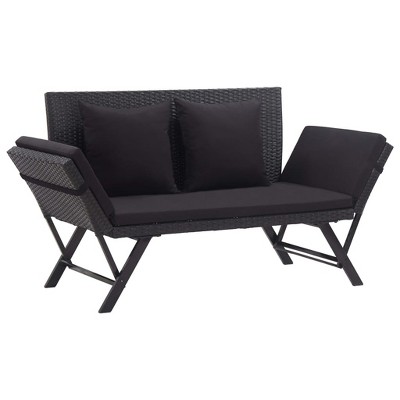 vidaXL Outdoor Sun Bed Black Poly Rattan Standard Convertible Furniture