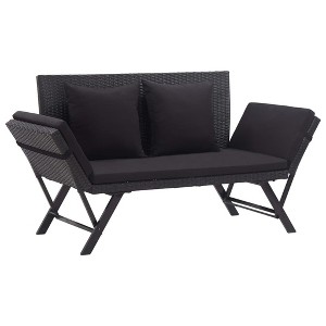 vidaXL Outdoor Sun Bed Black Poly Rattan Standard Convertible Furniture - 1 of 4