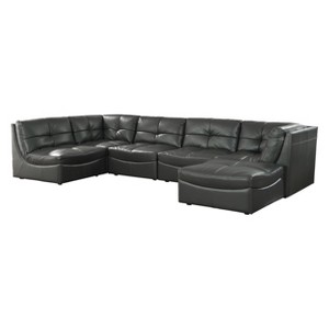 Lazaro Contemporary Leather Gel Tufted Sectional With Ottoman Gray - ioHOMES