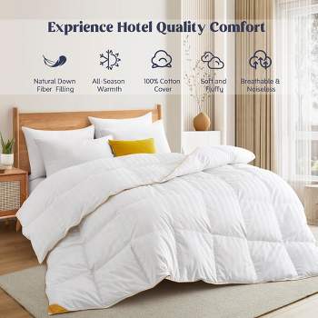 Puredown All Season White Down Comforter with Sewn-through Box Construction