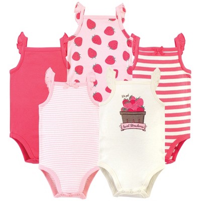 Image of Touched by Nature Baby Girl Organic Cotton Bodysuits 5pk, Strawberries, 0-3 Months