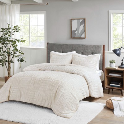 Lyngins Arctic Faux Fur Checkerboard Comforter Set, Hypoallergenic Bedding Set with Matching Shams, Oeko-Tex Certified, Twin Size Quilt Bedding Set