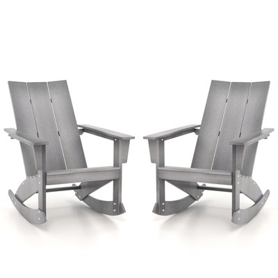 Tangkula Set of 2 Adirondack Rocking Chair All Weather HDPE Rocker Grey Patio