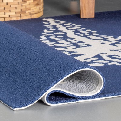 Navy Starfish Hand Hooked Synthetic 2x4 Indoor/Outdoor Rug