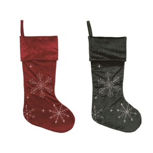 Transpac Fabric Velvet Finish Stocking Set of 2 Christmas Home Decorations - 1 of 1