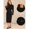 INSPIRE CHIC Women's Stand Collar Tie Belted Waist Split Hem Work Sheath Dress - 2 of 4
