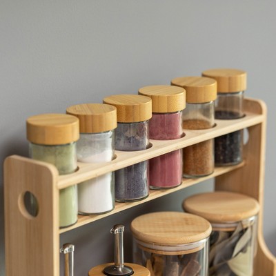 3-Tier Bamboo Spice Rack with Airtight Jars and Dispensers