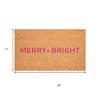 HomeRoots 17" X 29" Brown And Pink Christmas Merry and Bright Outdoor Coir Door Mat - 3 of 4
