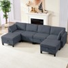 Mjkone Flexible Combination 4-Seater Modular Sofa with Ottomans,Linen Convertible Sleeper Sofa Bed with Storage Space - 3 of 4