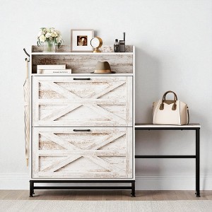 51" Tall Narrow Shoe Cabinet with 2 Flip Drawers, Rustic Farmhouse Entryway Shoe Storage Cabinet with Adjustable Shelves for Hallway Living Room - 1 of 4