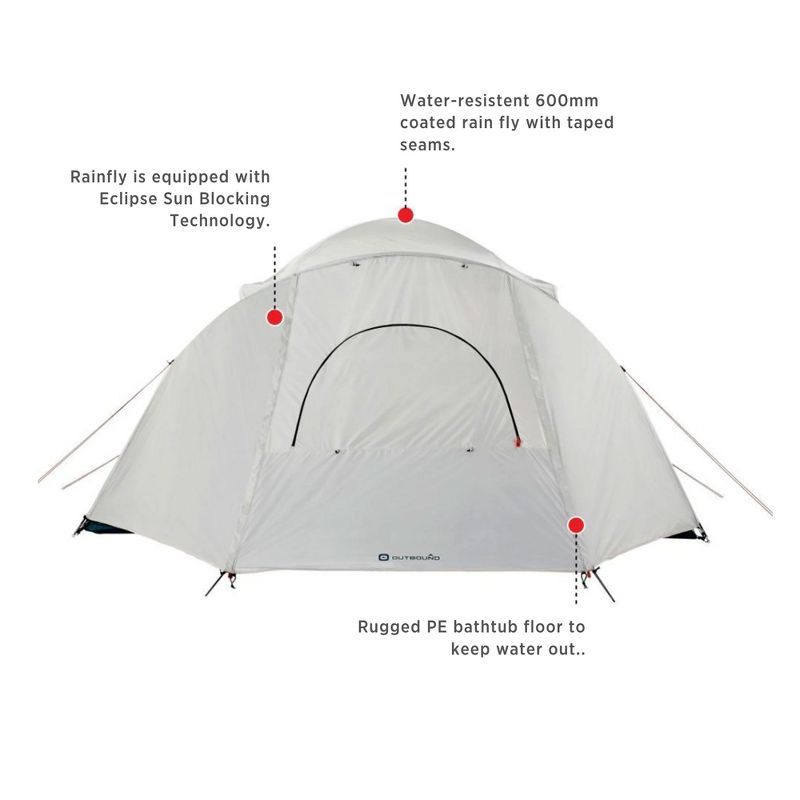 Outbound 8 Person 3 Season Lightweight Dome Camping Tent, Room Divider, Heavy Duty 600mm Coated Blackout Rainfly and Zip Up Carrying Bag, White/Gray, 4 of 7