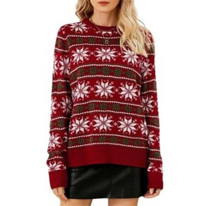 Coolmee Women's Sweaters Casual Crewneck Long Sleeve Snowflake Cable Knit Pullover Sweater Tops - 1 of 4