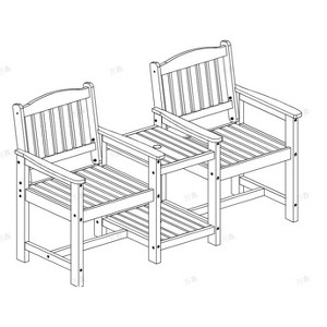 Hyleory HDPE Double Outdoor Chair with 2-Tier Side Table, Weather Resistant Patio Loveseat with Built-In Table - 1 of 1