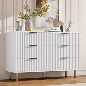 6 Drawer Dresser for Bedroom, Fluted 54" Wide Modern Chest of Drawers with Deep Drawers, Long Large Double Dresser TV Stand - 1 of 4