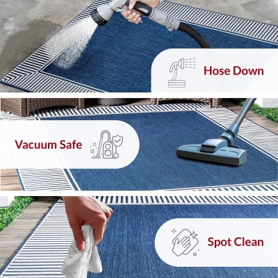 Navy and White Striped Synthetic Indoor/Outdoor Rug