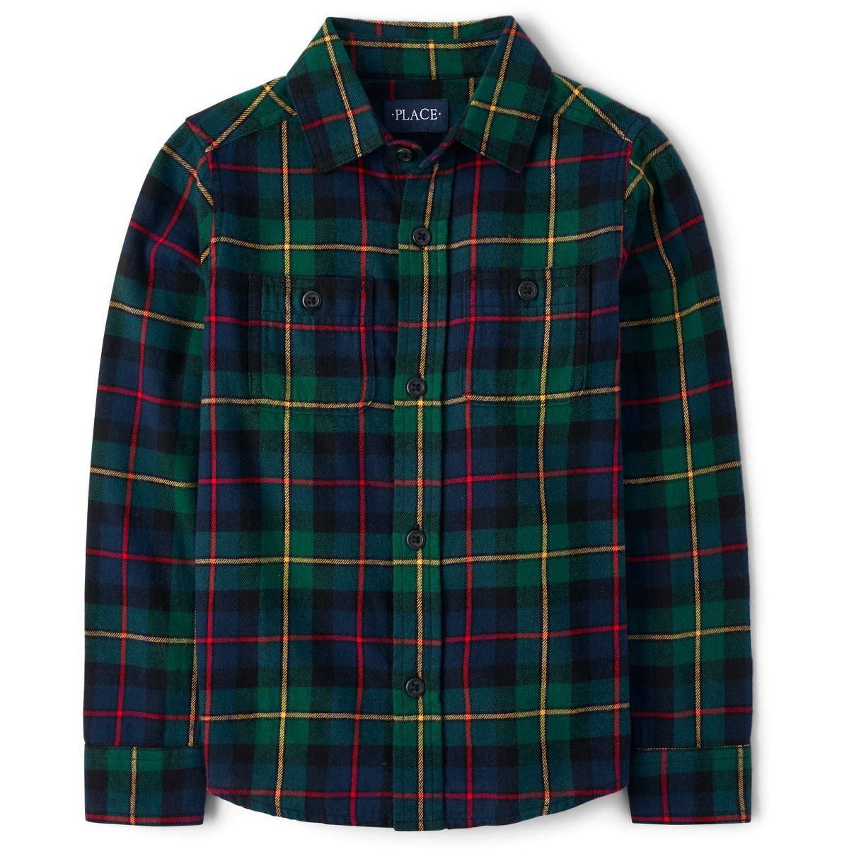 The Children's Place Boys Matching Family Christmas Long Sleeve Plaid Flannel Button Up Shirt