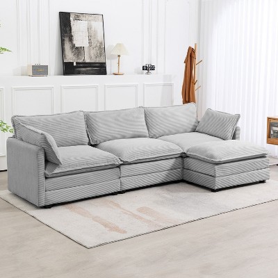 Hyleory 112 in. W 4-Piece Modern Corduroy Fabric Sectional Sofa Couch with Ottoman