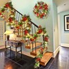 24" Christmas Wreath for Front Door, Prelit Christmas Wreath with Lights, Red Gold Ball Ornaments, Pine Cones &Bow for Fireplace Home Holiday Decor - 4 of 4